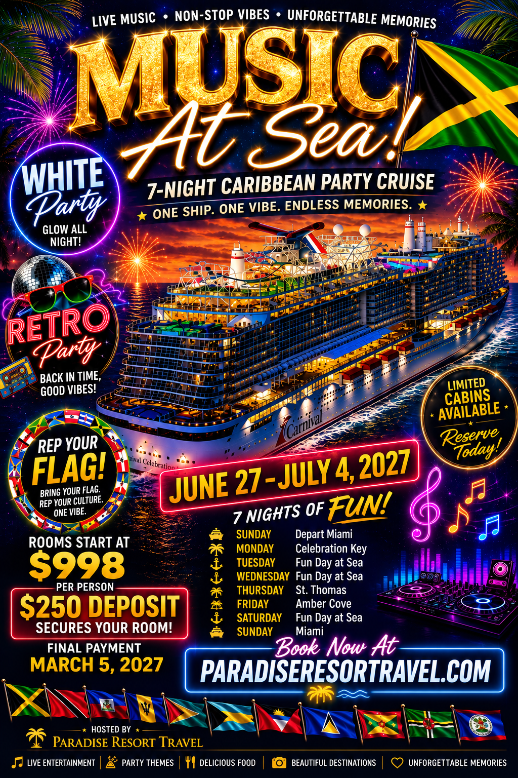 Music At Sea – 7-Night Caribbean Party Cruise, June 27–July 4, 2027