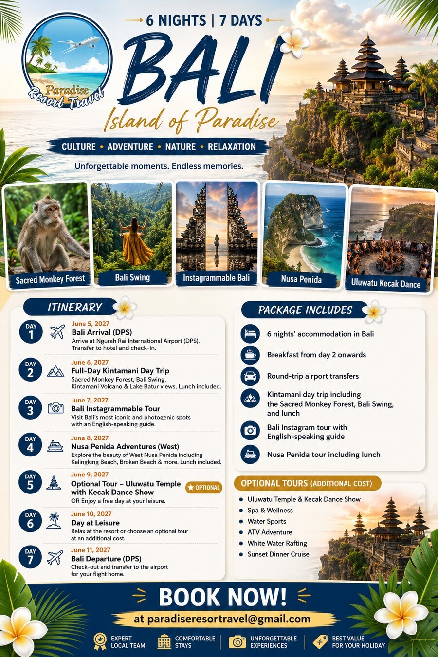 Bali – Island of Paradise, 6 Nights / 7 Days, June 5–11, 2027