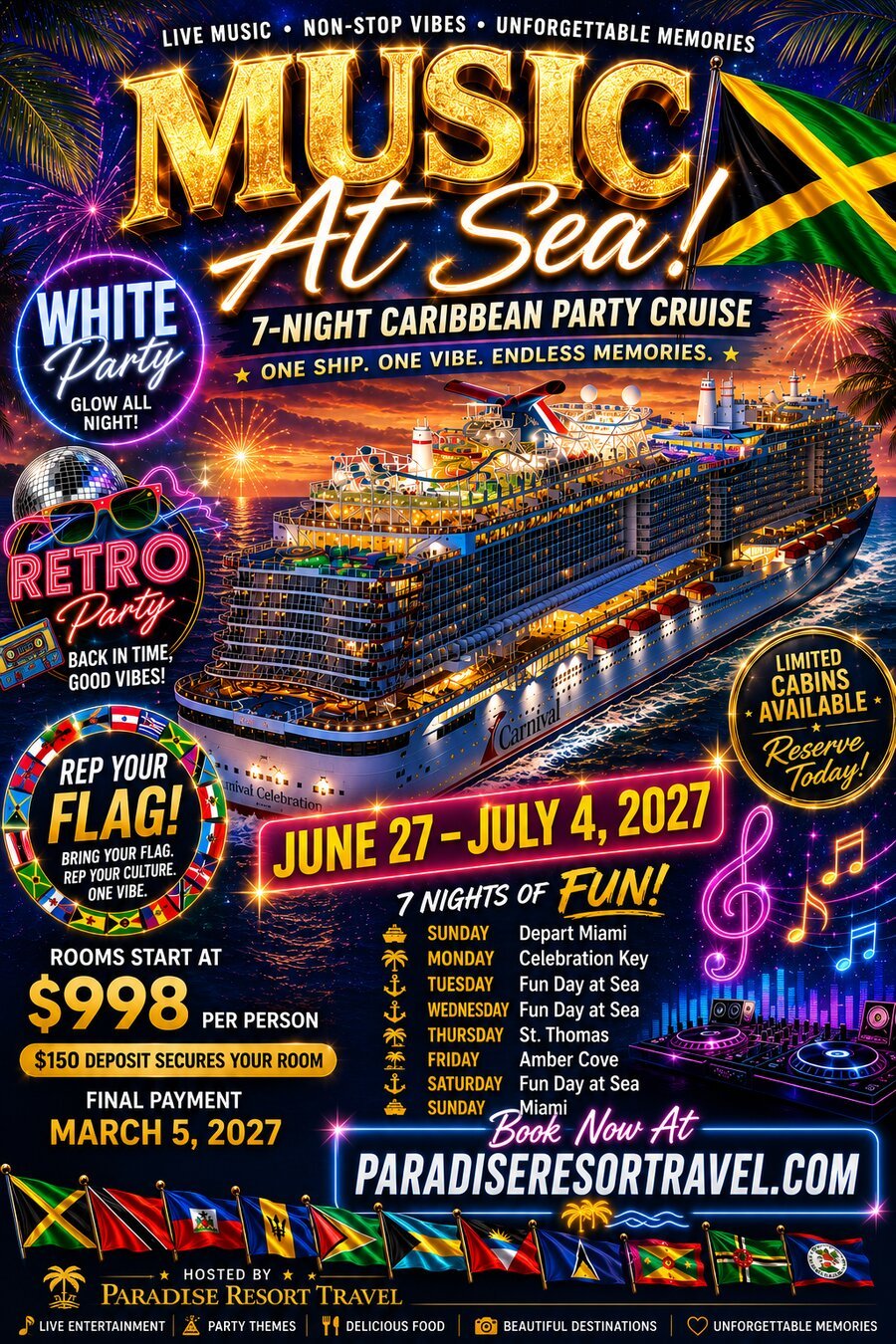Music At Sea – 7-Night Caribbean Party Cruise, June 27–July 4, 2027